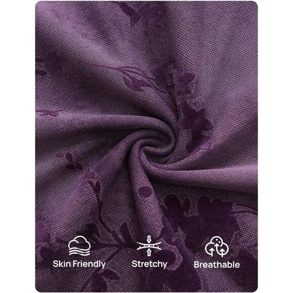 Zesica Women's Tie Dye Purple Ruched Mesh Long Sleeve Floral Bodycon Dress - Picture 4 of 5